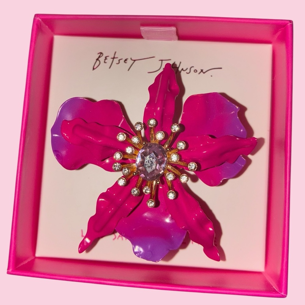 BETSEY JOHNSON Vibrant Pink & Purple Ombré Delicate Rare Orchid Ring NEW NWT